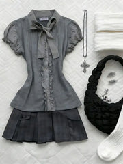 LIZAKOSHT  -  Preppy 2-Piece Set Dresses American Retro Goth Top+Skirt Y2k 2000s Japanese Harajuku Hot Girl Women's Dress Fashion Grunge Chic