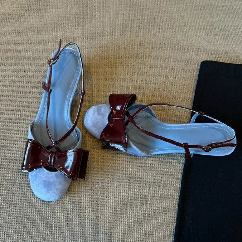 LIZAKOSHT  -  Butterfly-knot Suede Fashion Mules Sandals Women Designer Dress Shoes Shallow Comfort Elegant Low Heel Mary Jane Shoes Ladies