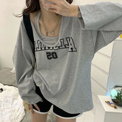 LIZAKOSHT  -  Sudaderas Spring Autumn Sweatshirt Halter Letter Print Loose 2 Piece Aesthetic Hoodies Women Retro Fashion Casual Y2k Streetwear