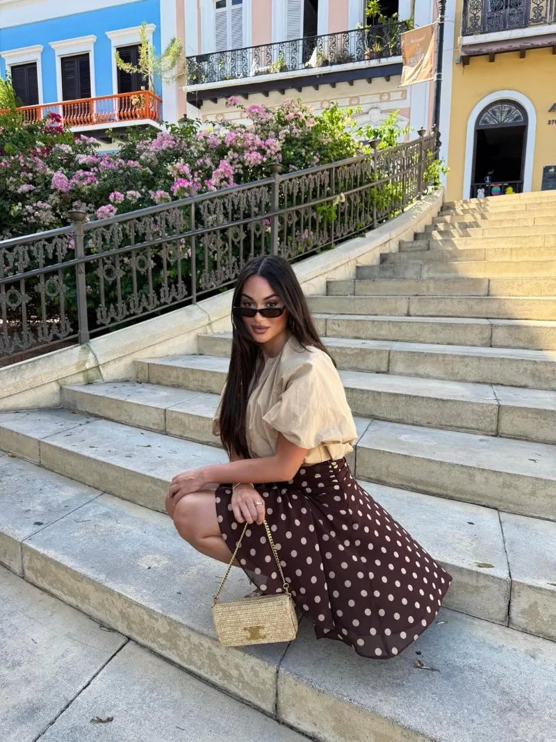 LIZAKOSHT  -  Vintage Dot Print Mini Skirt For Women Summer High Waist Folds Asymmetry Skirts Street Fashion Party Club Casual Skirt New
