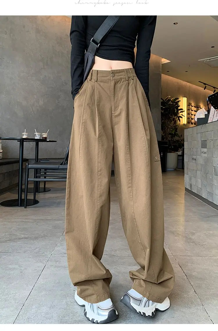 LIZAKOSHT  -  Women Clothing Vintage Streetwear Y2K Oversized Wide Leg Cargo Pants Female Casual Solid High Waist Straight Trousers Pantalones