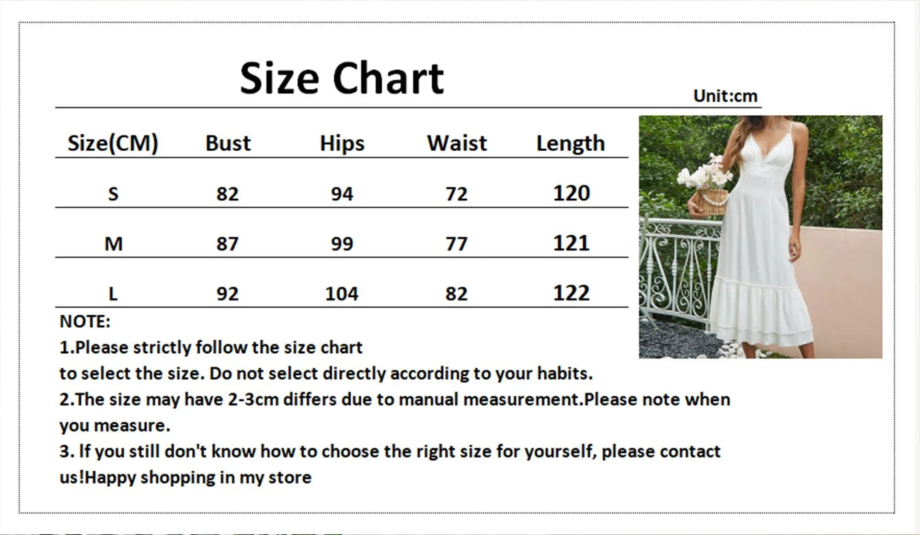 LIZAKOSHT  -  White Lace Trim Dress Women Summer Off Shoulder Backless Spaghetti Strap Dress Sexy Elegant Ruffles Pleated Holiday Long Dresses