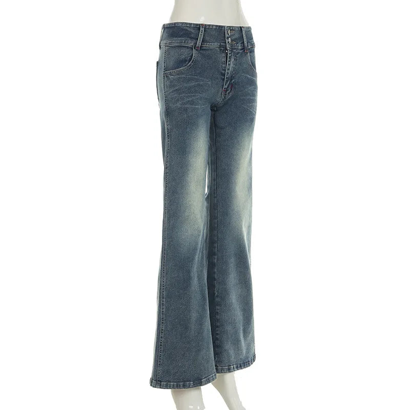 LIZAKOSHT  -  Personality street vintage low-rise jeans breasted slim trousers straight loose women's wide-leg pants