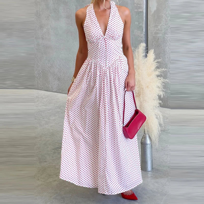 LIZAKOSHT  -  Comfortable Commuter Women's Dress Polka Dot Sleeveless Classic Strap Skirt Beach Vacation Summer New Long Dress