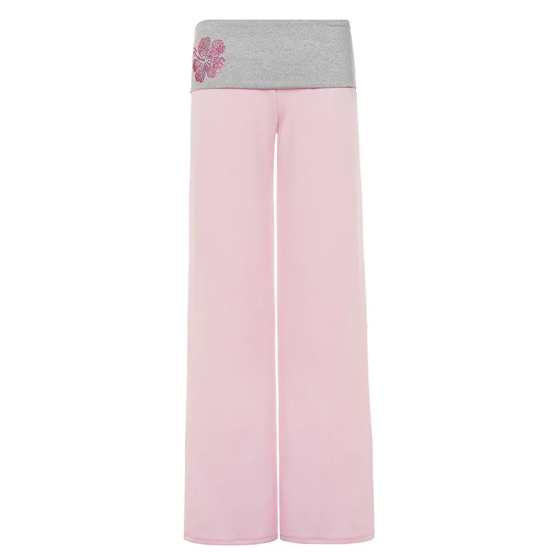 LIZAKOSHT  -  Wide Leg Printed Lounge Pants for Women Loose Fit Casual Comfortable Split Color Waistband