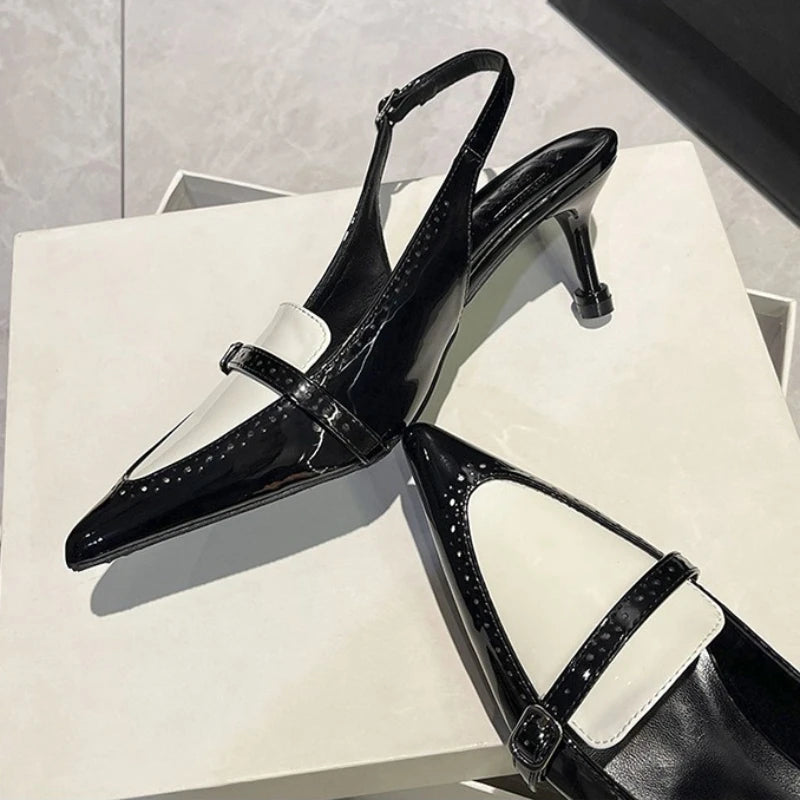 LIZAKOSHT  -  Elegant Kitten Heel Women Sandals Patent Leather Pointed Toe Mules Office Shoes Sexy Slingback Shoes Women Pumps Escarpins Femme