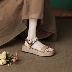 LIZAKOSHT  -  Footwear Wedge Platform Waterproof Summer One Word Sandals for Women Beige Ladies Shoes Office Work with Medium Heels Sale