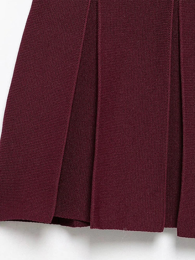 LIZAKOSHT  -  Gold Single Breasted Sweater Knitted Shirt Top Short Skirt Set Women Lapel Double Pockets Knitwear Slim Fit Coat Pleated Skirts
