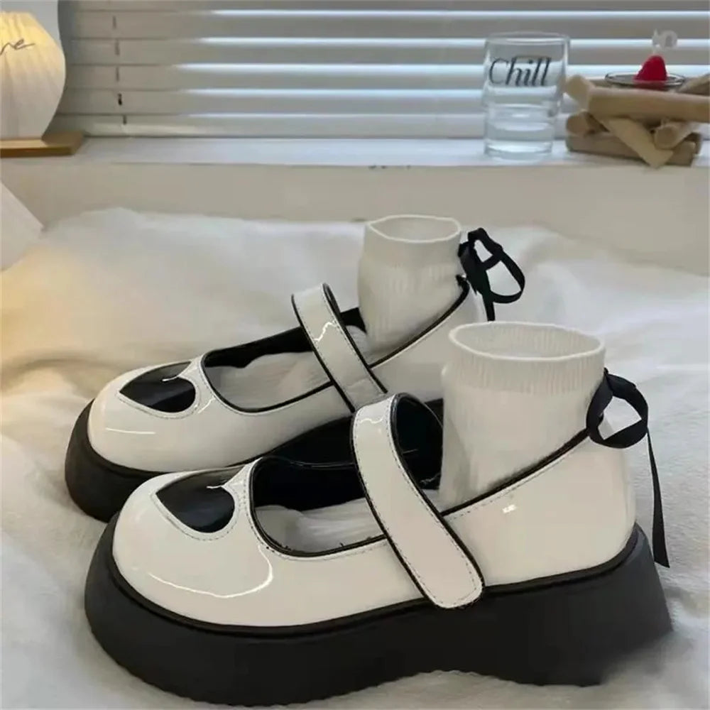 LIZAKOSHT  -  Tea Party Girls Japanese Vintage Jk Uniform Round Head Lolita Shoes Sweet Loli Thick Bottom Mid Heel Love Cosplay Lolita Shoes