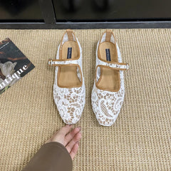LIZAKOSHT  -  NEW Lace Women Mary Jane Shoes Fashion Shallow Buckle Comfort Soft Female Street Style Breathable Mesh Flats Sandals ﻿