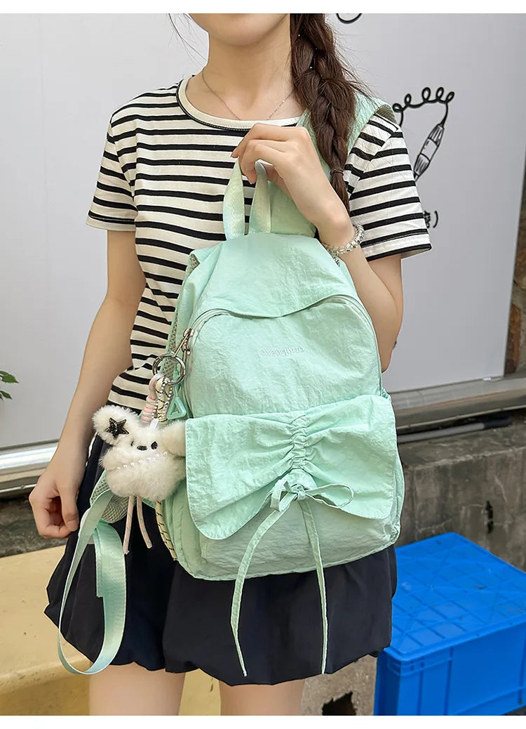 LIZAKOSHT  -  Junior High School Girl Backpack Summer New College Style Bow School Backpack Fashion Candy Colored Pleated Backpack School Bag