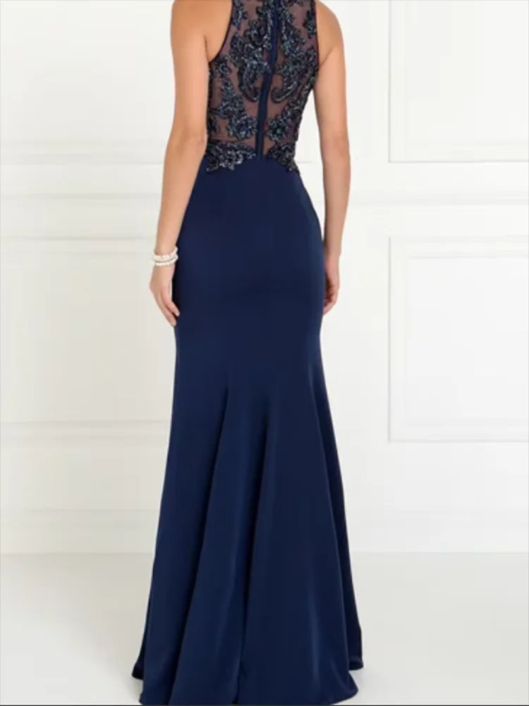 LIZAKOSHT  -  Classic O-Neck Sequined Appliquins Sleeeveless Mother Of Bride Wedding Dresses Bridal Gowns Customized