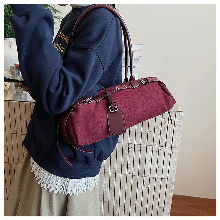 LIZAKOSHT  -  Vintage Faux Suede Shoulder Bag for Women Handbags tassel Female Armpit bag Designer ladies totes burgundy bolsa feminina