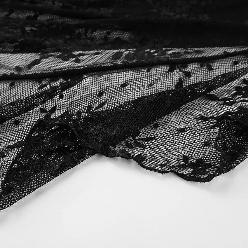 LIZAKOSHT  -  Summer New Irregular Black Sexy Design Lace High Waist Slimming and slimming Split Skirt