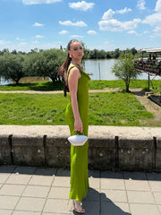 LIZAKOSHT  -  Chic Satin Slip Long Dress For Women Cowl-neck Sleeveless Side Split Hip Package Robe 2025 Summer Elegant Female Party Dresses