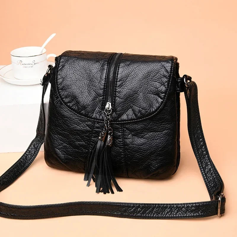LIZAKOSHT  -  Casual Women Crossbody Bags with tassel Soft PU Leather Messenger Bag Female Small Bags Multiple Pockets Versatile Large capacit