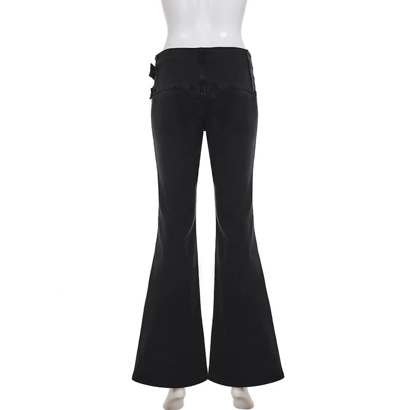 LIZAKOSHT  -  Punk Low Waist Flare Stretch Jeans Y2k Streetwear Denim Pants Women's Casual Skinny Trousers Aesthetic All match 2026