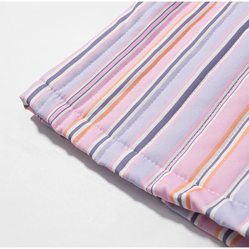 LIZAKOSHT  -  Chic Colorful Striped Lapel Collar Jacket Women Full Sleeve Zipper Patch Pockets Coat 2025 Autumn Female Chic Casual Outerwear