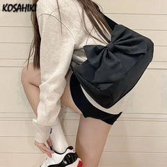 LIZAKOSHT  -  Women New Students All Match Crossbody Bags Y2k Aesthetic Trendy Simple Bow Canvas Bag 2024 Preppy Sweet   Shoulder