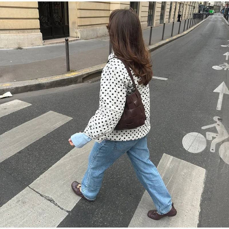 LIZAKOSHT  -  Polka Dot Cotton Jacket Women Long Sleeve O-neck Thicken Warm Autumn Female Coat Lined Winter Casual Street Outwear Top