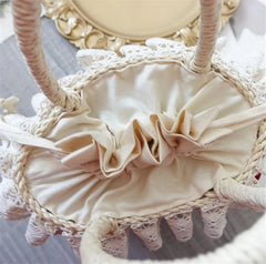 LIZAKOSHT  -  Spring Summer Lolita Strawberry Bow Basket Straw Handbag Girl Kawaii Picnic Photo Outdoor Bag Props D1090