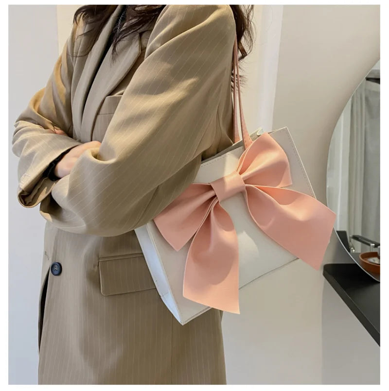 LIZAKOSHT  -  PU Leather Bow Bag Women's Bag New Fashion Trend Shoulder Bag Foreign Temperament Tote Bag Female Handbag
