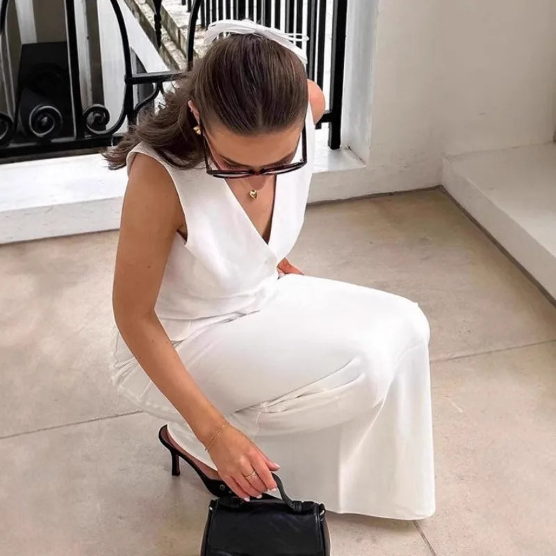 LIZAKOSHT  -  White Long Dress Set V-Neck Sleeveless Vest Top Elegant Long Skirt Set Summer Fashion Party Looks Women Long Dress Set