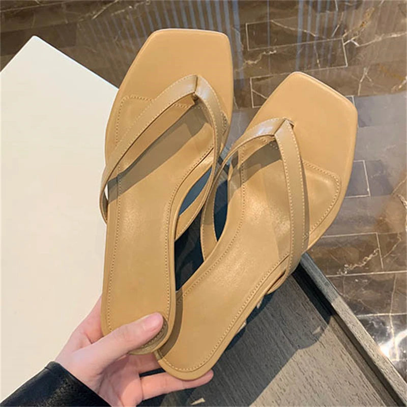 LIZAKOSHT  -  Summer Casual Thin Low Flats Heels Women Slippers Comfortable Square Clip Toe Daily Party Ladies Shoes