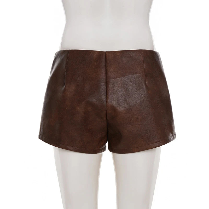 LIZAKOSHT  -  Motorcycle Style Faux Pu Leather Hole High Waist Vintage Summer Vintage Club Hot Sexy Short Pants Tight Slimming Bottoming