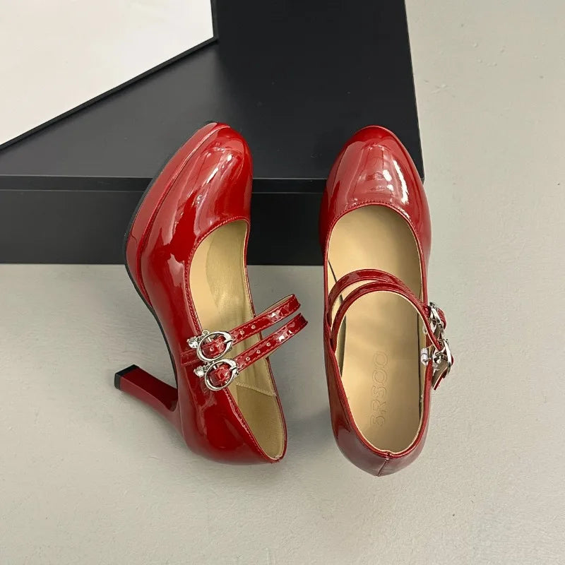 LIZAKOSHT  -  Designer Luxury Thick Heel Women Mary Jane Shoes Concise Shallow Belt Buckle Shoes Ladies Outdoor Elegant Dress Dancing Pumps
