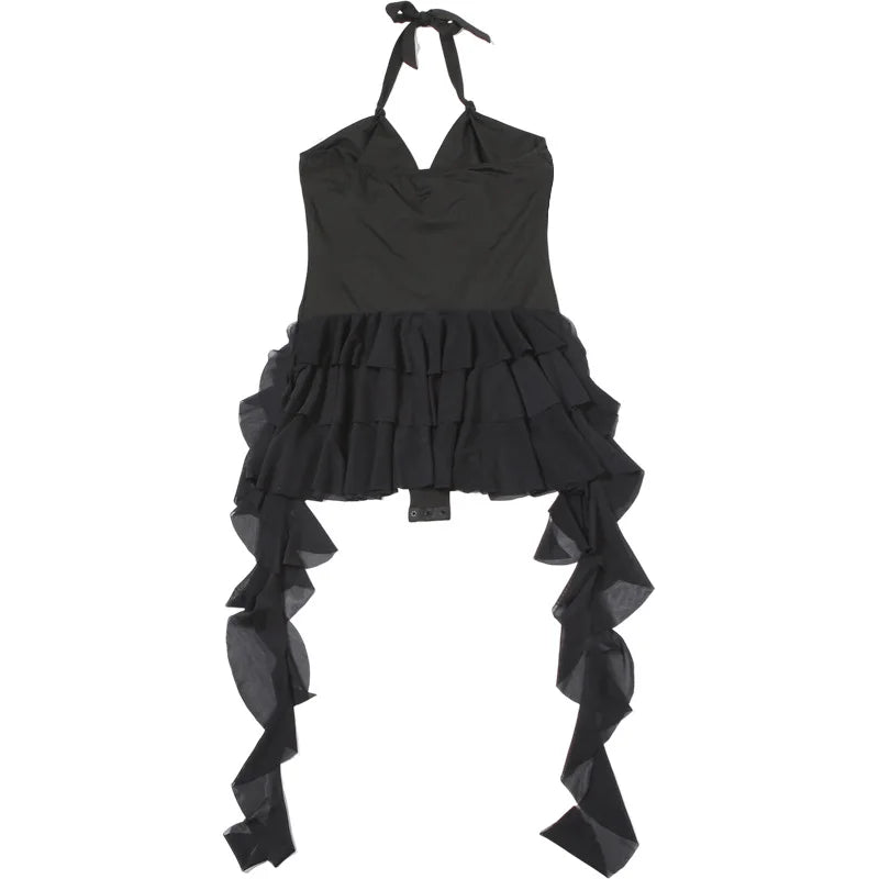 LIZAKOSHT  -  Hot Sexy Halter Deep V-neck Backless Ruffle Tassel Black Playsuits Women Skinny Club High Street One Piece Romper 2025