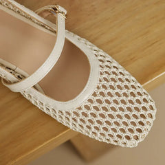 LIZAKOSHT  -  Black Beige Mesh Pumps Women's Summer Mary Janes Shoes 2.5cm Low Heels Comfy Square Toe Casual Footwear for Fat Feet