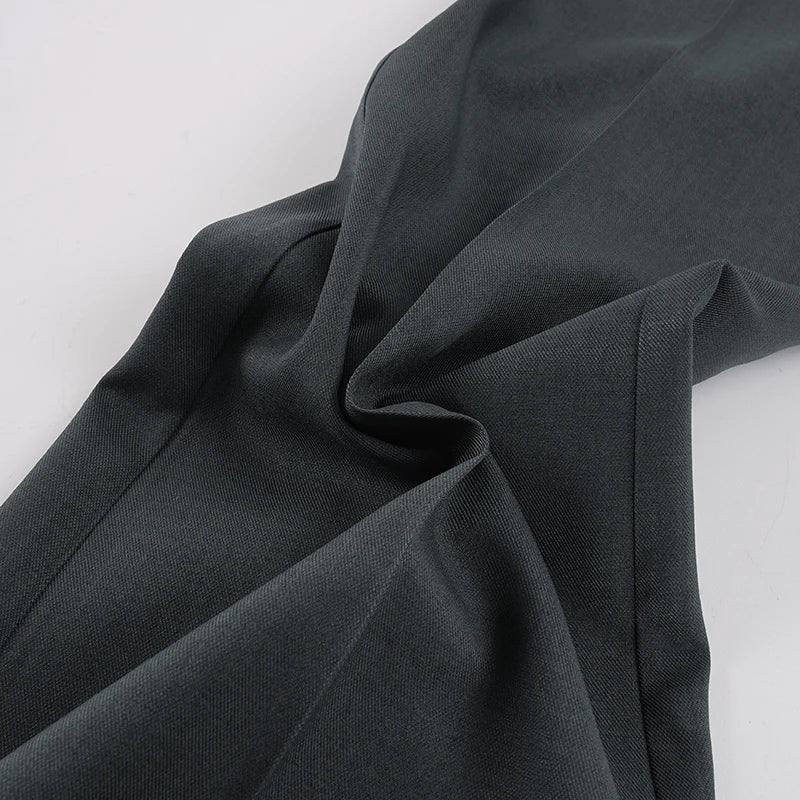 LIZAKOSHT  -   Women Low Waist Flare Suit Pants Double Button Slim Bootcut Trousers Solid Dark Gray Vintage Office Business Casual Streetwear