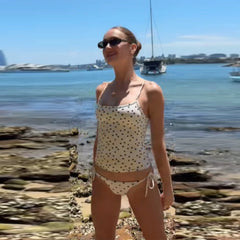 LIZAKOSHT  -  Fashion Polka Dot Slim Bikini Suit Holiday Style Suspender Tank Top Tight-fitting Underpants Lady New Beach Party Costume
