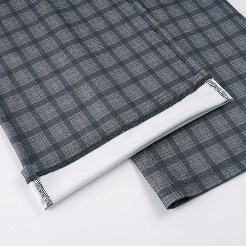 LIZAKOSHT  -  American Street Style High Waist Plaid Print Straight Casual Pants Spice Girl Design Sense Casual Versatile Knitted Suit Pants