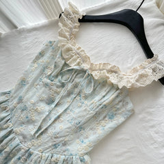 LIZAKOSHT  -  Summer Square Collar Ballet Core Dress Mini Frock Floral Party One-Piece Shoujo Evening Mori Girl Aesthetic Coquette Gyaru Cute