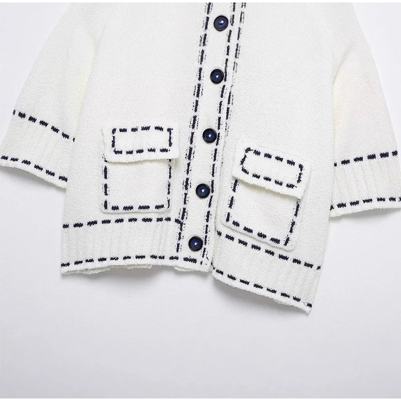 LIZAKOSHT  -  Fashion Knitted Top For Women O-neck Short Sleeve Single Breasted Pocket Mini Blouses 2025 Summer Female  Casual Loose Outerwear
