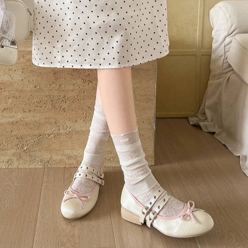 LIZAKOSHT  -  Lolita Style Sweet Low Heel Women Mary Jane Shoes Designer Buckle Strap Pumps Ladies Eelgant Floral Print Dress Leather Shoes