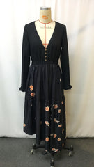 LIZAKOSHT  -  Western Cowgirl Floral Vintage Dress - Ethnic Print Lace-Up Boho Chic Women's Party Dress with Ruffled Hem & Puffed Sleeves