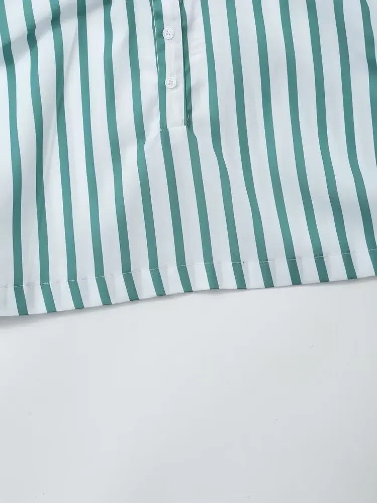 LIZAKOSHT  -  Women's Striped Shirt Trousers Suit Lapel Short-sleeved Top Side Striped Elastic Waist Pants Spring Summer New Chic Suit
