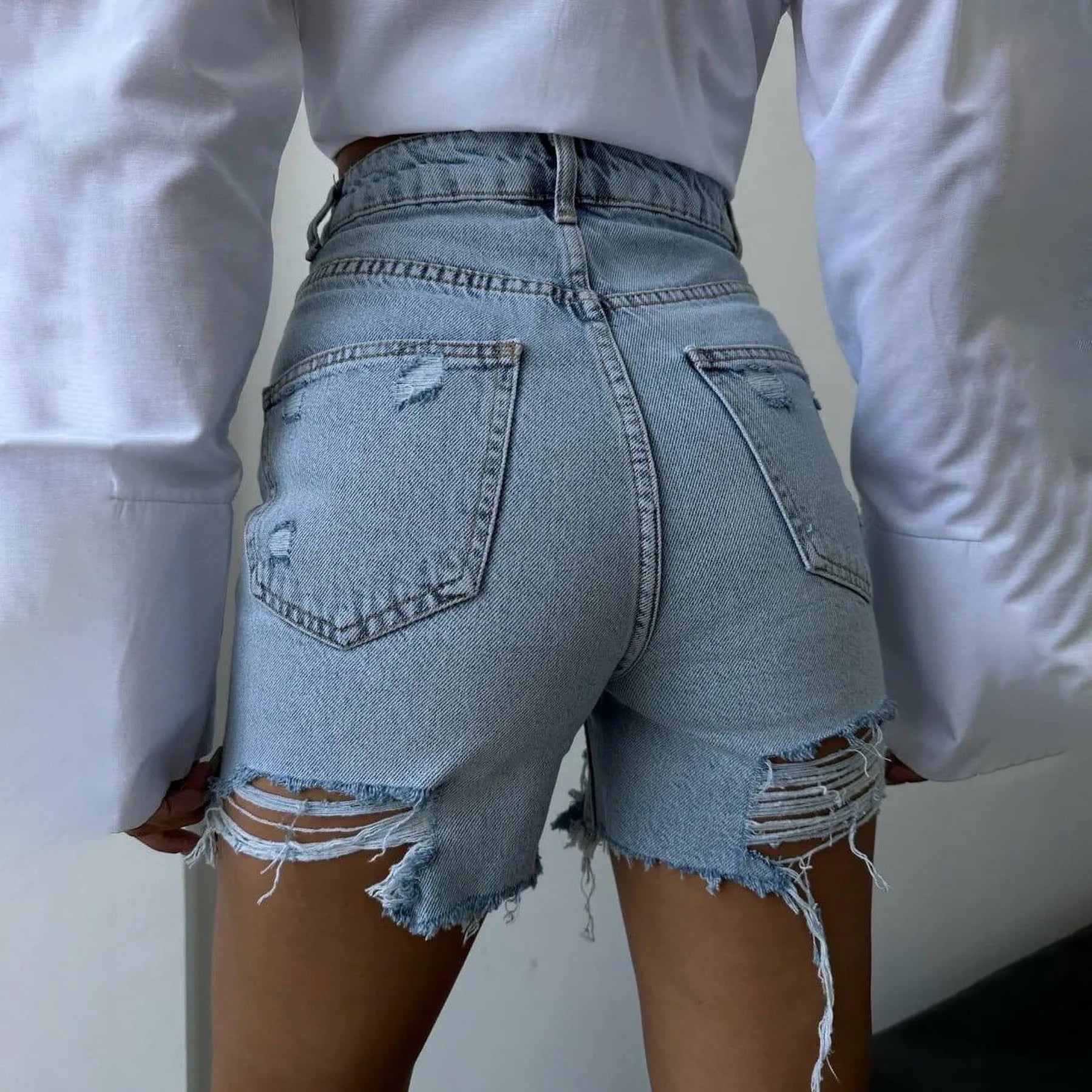 LIZAKOSHT  -  Irregular Broken Burr Edges Design Slim Fitting Denim Shorts for Women's Summer New High Waisted Chic Versatile Hot Pants