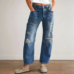 LIZAKOSHT  -  Jeans For Woman Y2k Jeans Distressed Wide Leg Trousers With Curved Hem Casual Loose Fit Comfort Stretch Denim Trendy