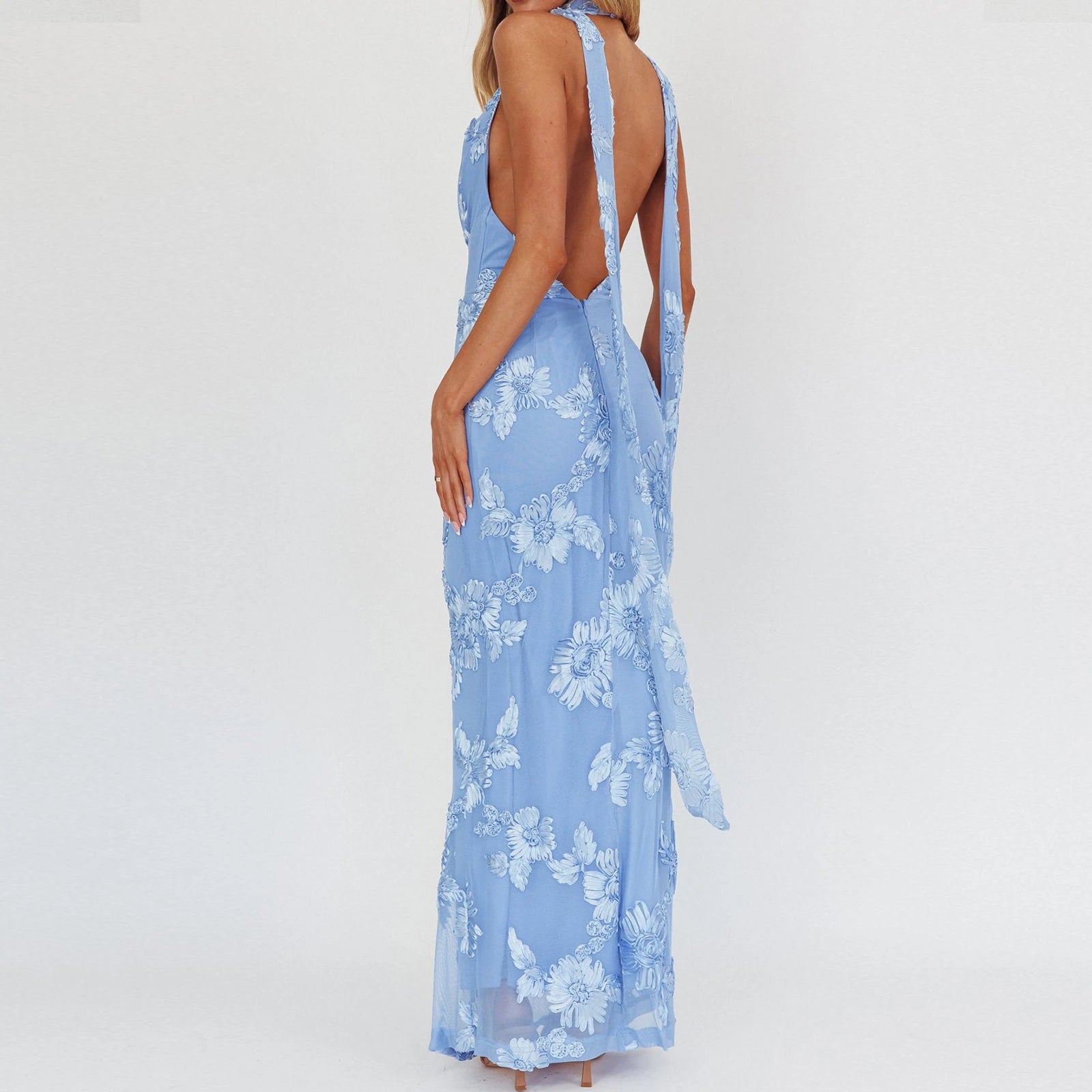 LIZAKOSHT  -  Women Floral Maxi Dress Spaghetti Strap Slip Dress Y2k Bodycon Backless Flowers Print Going Out Long Sundress