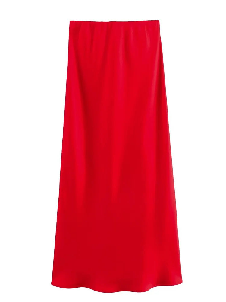 LIZAKOSHT  -  White High Waist Slim Maxi Skirt For Women Satin Fashion Elegant Solid Patchwork Casual Clothes Summer Long Skirt New