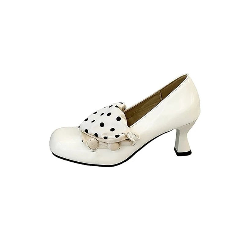 LIZAKOSHT  -  Vintage Polka Dot Thick Heel Women Mary Jane Shoes Outdoor Slip On Pumps Spring Autumn Eelgant Dress Leather Single Shoes