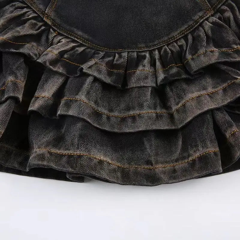 LIZAKOSHT  -  Streetwear Vintage Short Denim Skirt Women Harajuku Y2k E-Girl High Waist Mini Skirt Gothic Punk Loose Cake Skirts New Design