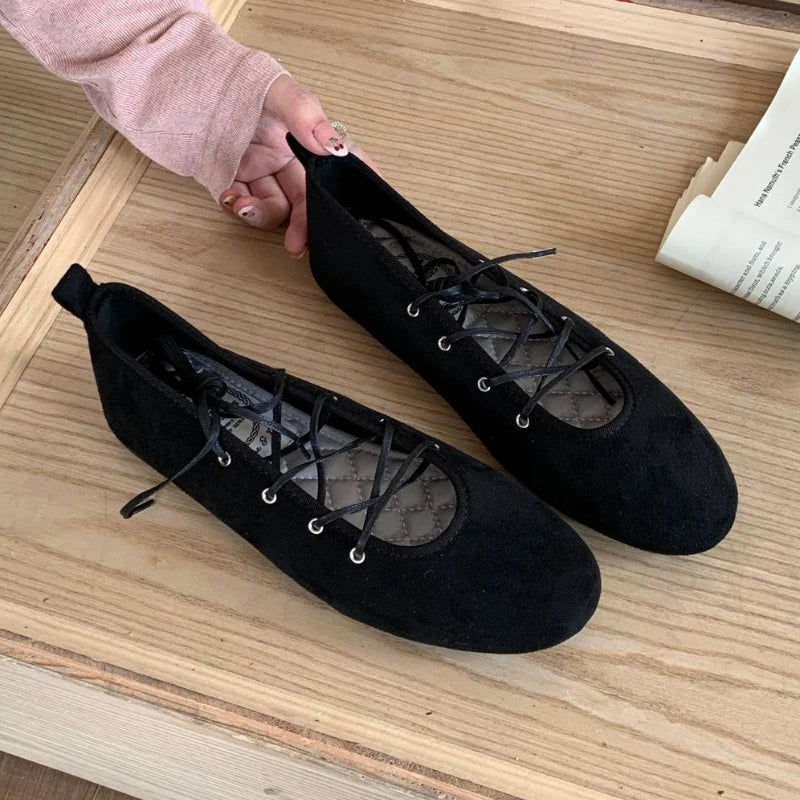 LIZAKOSHT  -  Autumn Cross Tied Round Toe Flat Shoes Women Retro Comfort Casual Shoes Shallow Ballet Style Elegant Mary Jane Shoes Women