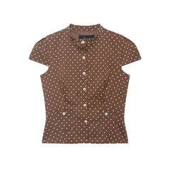 LIZAKOSHT  -  Vintage American Office Lady Women T Shirt Y2k Fashion Popular Polka Dot Print Thin Punk Clothes Harajuku Slim Waist Buttons Top
