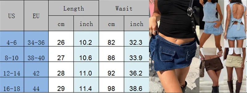 LIZAKOSHT  -  Women Summer Denim Skorts Casual Drawstring Mini Jeans Skirt for Beach Vacation Club Streetwear Y2K Aesthetic Clothes