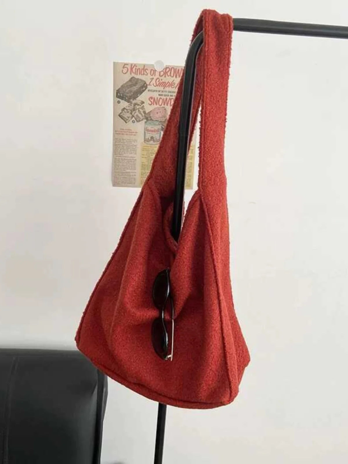 LIZAKOSHT  -  Autumn New Ins Style Woolen Red Tote Bag Causal Korean Fashion One Shoulder Bags for Women